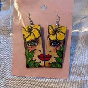 Artistic Floral Face Earrings with Yellow and Green